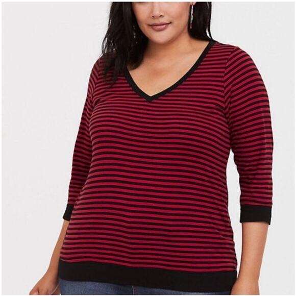 torrid Tops - Torrid Red Black Striped Half Sleeve Top Size 3X